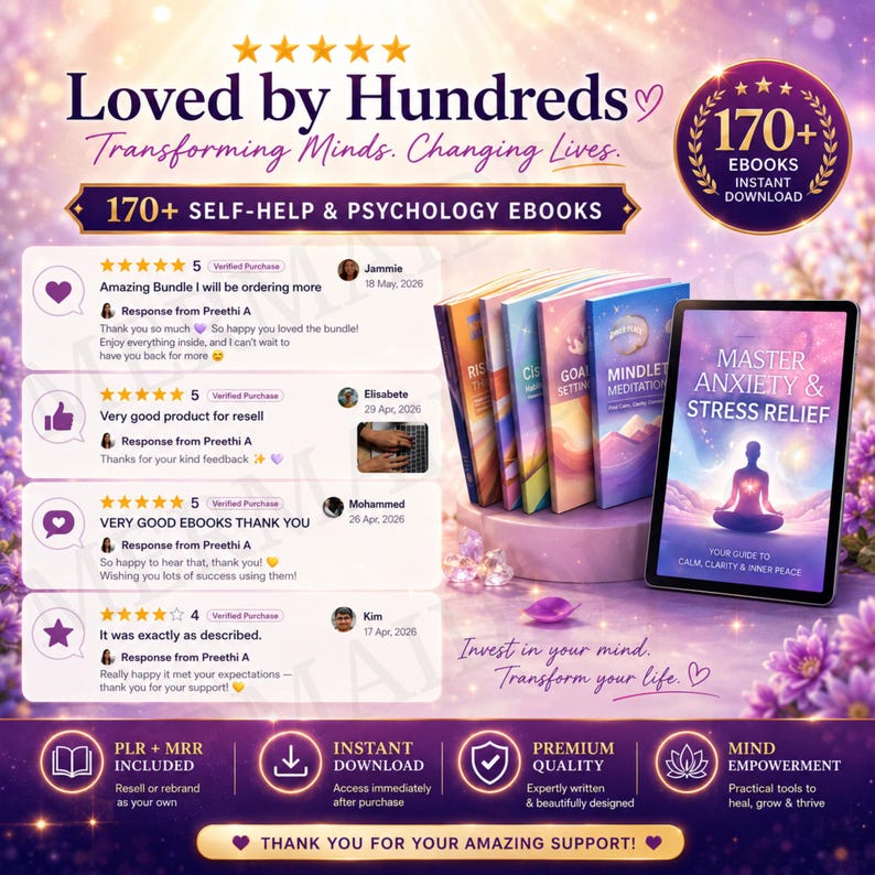 170+ Self-Help and Psychology eBooks PLR MRR Bundle | Mental Wellness, Mindset and Personal Growth Guides | Instant Digital Download