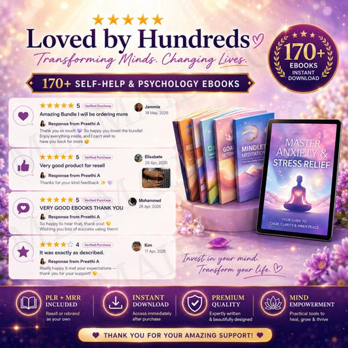 170+ Self-Help and Psychology eBooks PLR MRR Bundle | Mental Wellness, Mindset and Personal Growth Guides | Instant Digital Download
