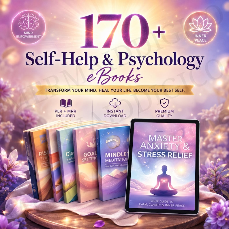 170+ Self-Help and Psychology eBooks PLR MRR Bundle | Mental Wellness, Mindset and Personal Growth Guides | Instant Digital Download